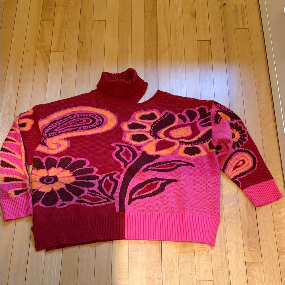 Farm Rio Floral Patterned Turtleneck Sweater - XL